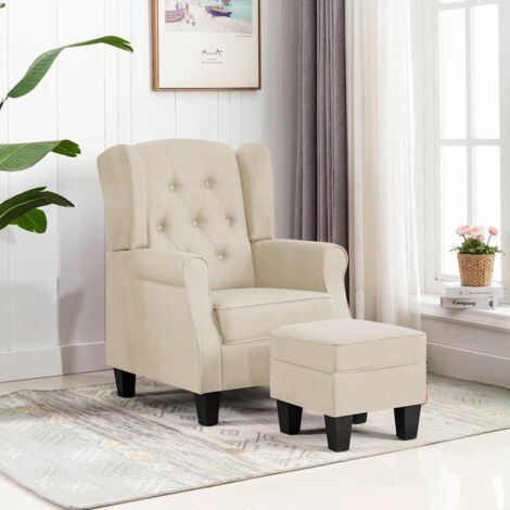 Fauteuil Relax - Chaise avec repose-pied confortable Crème Tissu pour salon -BV21398 (1/5)
