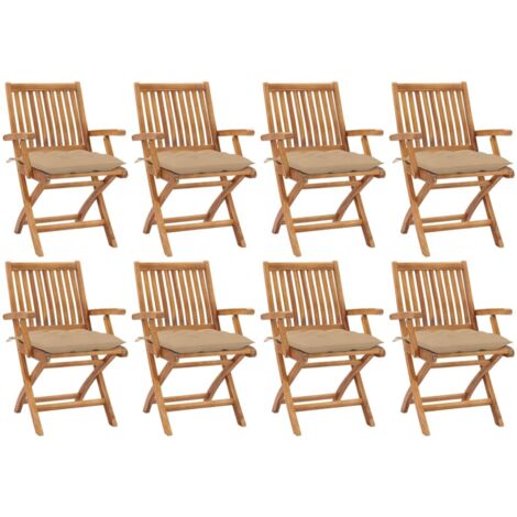 8 pcs Chaises pliables de jardin avec coussins, Chaises de jardin à dîner, Fauteuils de jardin Teck solide BGT62926 (1/5)