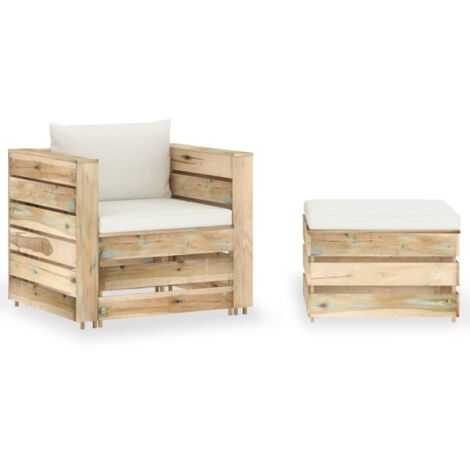 2 pcs Salon de jardin, Ensemble table et chaises de jardin, Meuble de jardin avec coussins Bois imprégné de vert MKW137870 (1/5)