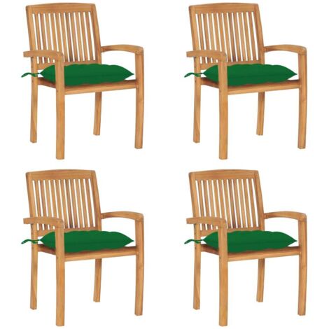 Lot de 4 Chaises/Fauteuils de jardin empilables avec coussins Teck solide -TF36881 (1/5)