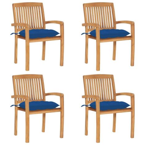 Lot de 4 Chaises/Fauteuils de jardin empilables avec coussins Teck solide -TF17033 (1/5)