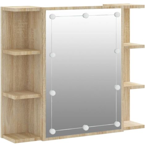 Armoire à miroir de Salle de bain,Meuble de Rangement magnifique,meuble-lavabo avec LED Chêne sonoma 70x16,5x60 cm -18774 (1/5)