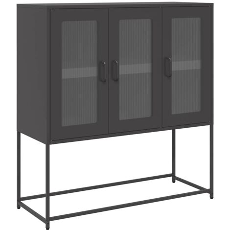 Buffet Meuble de rangement noir 100,5x39x107 cm acier laminé à froid (1/5)