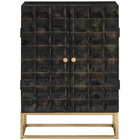 Buffet Meuble de rangement Noir 55x34x75 cm Bois massif de manguier et fer (1/5)