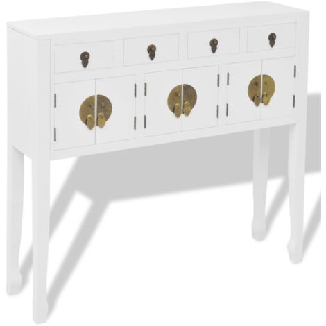 Buffet Meuble de rangement en style chinois en bois massif Blanc (1/5)