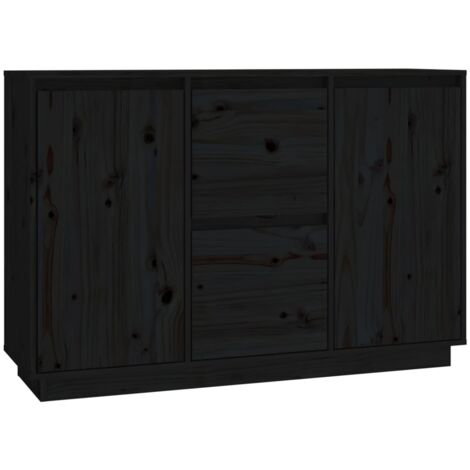 Buffet Meuble de rangement Noir 111x34x75 cm Bois massif de pin (1/5)