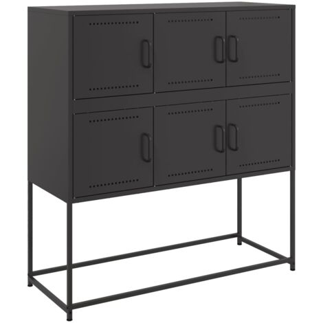 Buffet Meuble de rangement noir 100,5x39x107 cm acier (1/5)
