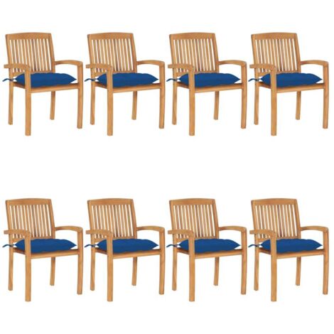 8 pcs Chaises de jardin empilables avec coussins Siège de Terrasse Fauteuil de jardin Teck solide DHNET3936581 (1/5)