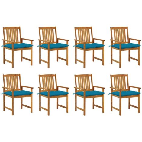 8 pcs Chaises de jardin avec coussins Siège de Terrasse Fauteuil de jardin Bois d'acacia solide DHNET3068821 (1/5)