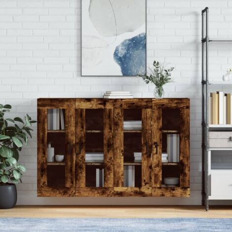 Lot de 2 Armoires murales,Armoire de rangement,Armoire suspendue chêne fumé bois d'ingénierie CNEI828621 (1/5)