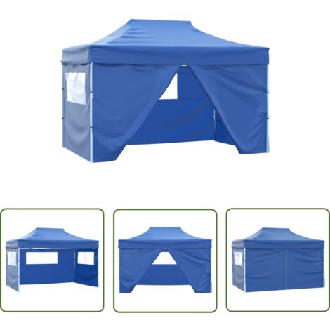 Tente de réception pliable, Barnum Pergola Pavillon Chapiteau Tonnelle de Jardin avec 4 parois latérales 3 x 4,5 m Bleu FCV10819 (1/5)
