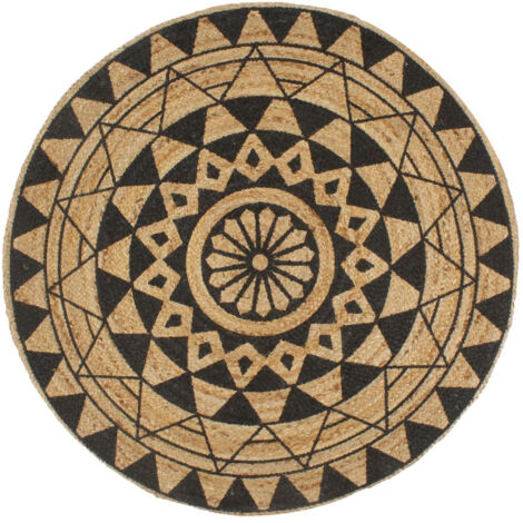 Tapis fait à la main Jute avec imprimé noir 120 cm (1/5)