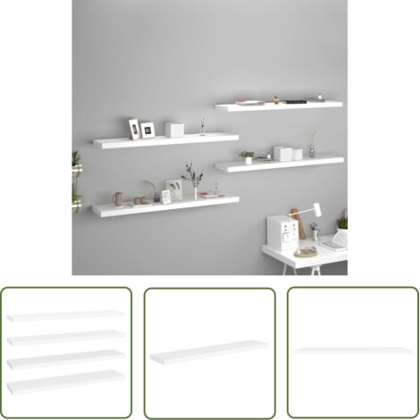 The Living Store Étagères murales flottantes 4 pcs blanc 120x23,5x3,8 cm MDF - Étagères Murales - Étagères Flottantes - Décoration Murale - Rangement Mural - Meubles Blancs (1/5)