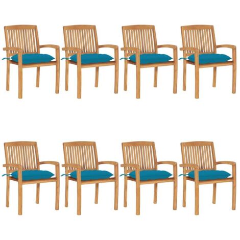 Lot de 8 Chaises/Fauteuils de jardin empilables avec coussins Teck solide -TF76431 (1/5)