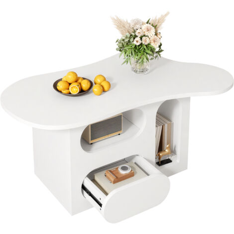 Table basse avec tiroirs, table basse en forme de nuage avec compartiments de rangement ouverts, matériaux de haute qualité. 97 x 45 x 43,5 cm (1/5)