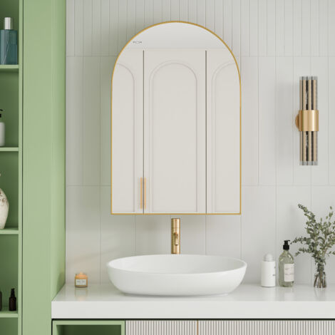 Armoire à miroir cintrée élégante, armoire à pharmacie encastrée, armoire murale avec cadre en métal, miroir et étagères réglables, armoire à miroir avec rangement pour salle de bain, salon et chambre (1/5)