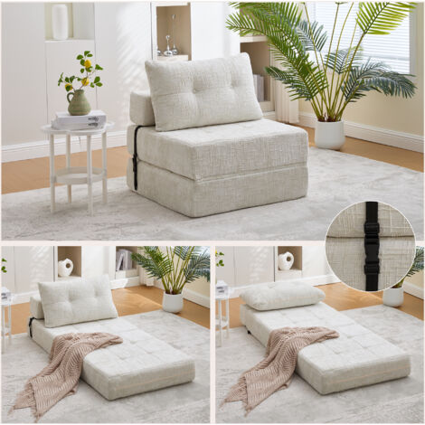 Canapé-lit pliable, canapé-lit avec coussins, matelas pliable avec dossier, canapé pliant portable, canapé de sol confortable pour salon et chambre (chenille beige) (1/5)