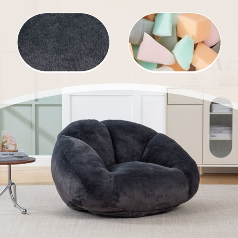 Canapé pouf moelleux et confortable, pouf antidérapant, housse non amovible, aucun assemblage requis, parfait pour le salon, le séjour ou la chambre (fausse fourrure noire intense) (1/5)
