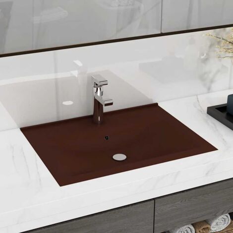 Vasque à poser Lavabo,Bac à laver,Évier pour salle de bain avec trou de robinet Marron foncé mat 60x46 cm Céramique MEMV976934 (1/5)