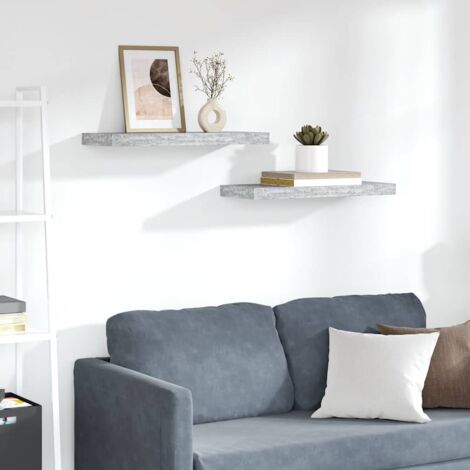 Lot de 2 Étagères murales flottantes Étagère de Rangement Murale pour Chambre à Coucher, Cuisine, Salon Gris béton 60x23,5x3,8 cm MDF BRZH355335 (1/5)
