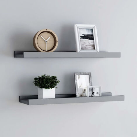 Lot de 2 Étagères murales de Rangement,Étagère Modernes à rebord pour cadre photo Gris 40x9x3 cm MDF - DH65719 (1/5)