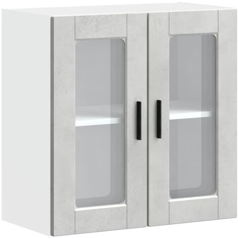 Armoire murale de cuisine Meuble de cuisine avec porte en verre Porto gris béton (1/5)