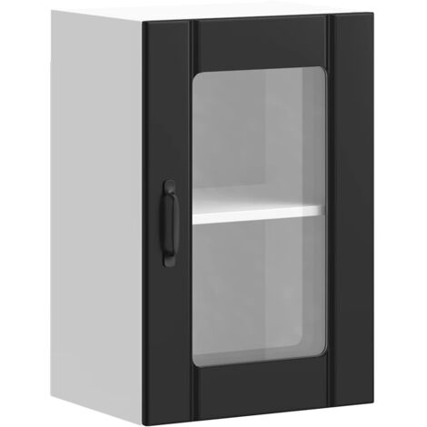 Armoire murale de cuisine Meuble de cuisine avec porte en verre Lucca noir (1/5)