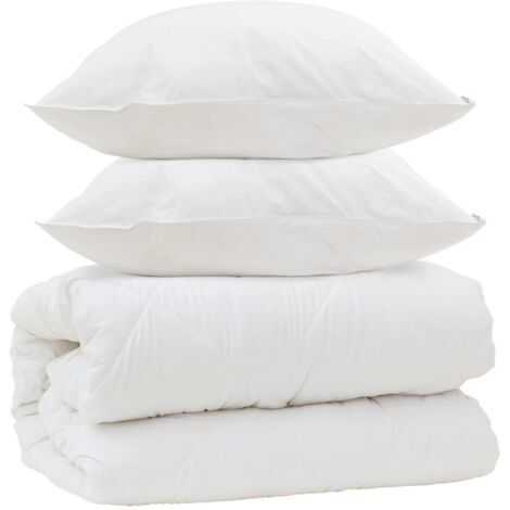 Couette avec Oreillers avec oreiller 3 pcs Blanc Microfibre (1/5)