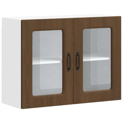 Armoire murale de cuisine Meuble de cuisine et porte en verre Kalmar chêne marron (1/5)