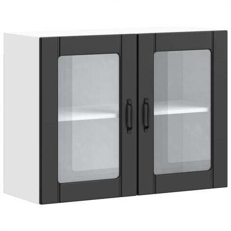 Armoire murale de cuisine Meuble de cuisine avec porte en verre Lucca noir (1/5)