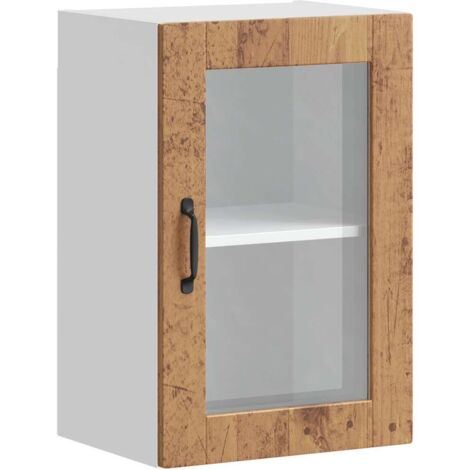 Armoire murale de cuisine Meuble de cuisine avec porte en verre Porto vieux bois (1/5)