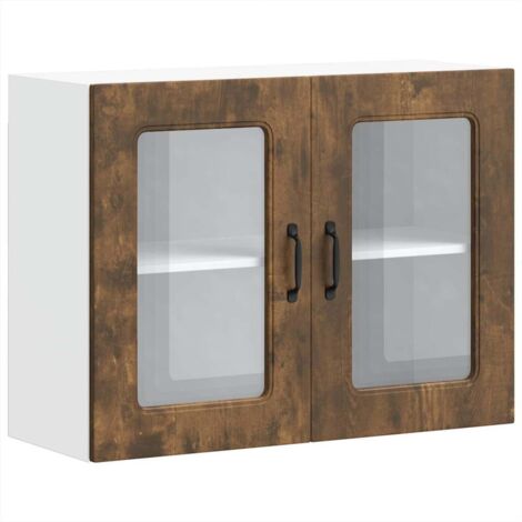Armoire murale de cuisine Meuble de cuisine avec porte vitrée "Kalmar" Chêne fumé Bois d'ingénierie (1/5)
