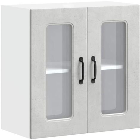 Armoire murale de cuisine Meuble de cuisine avec porte en verre Kalmar gris béton (1/5)