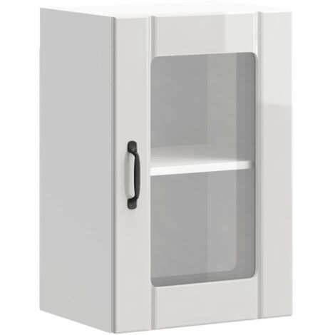 Armoire murale cuisine Meuble de cuisine avec porte en verre Lucca blanc brillant (1/5)