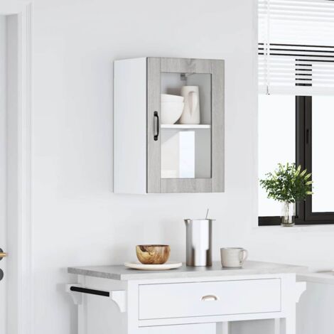 Armoire murale de cuisine Meuble de cuisine avec porte en verre Porto sonoma gris (1/5)
