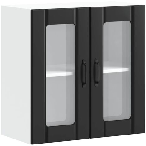 Armoire murale de cuisine Meuble de cuisine avec porte en verre Lucca noir (1/5)