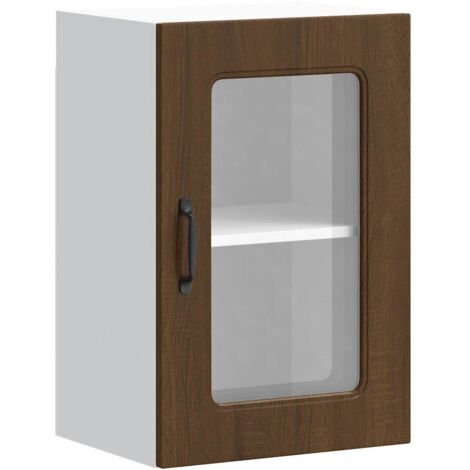 Armoire murale de cuisine Meuble de cuisine et porte en verre Kalmar chêne marron (1/5)