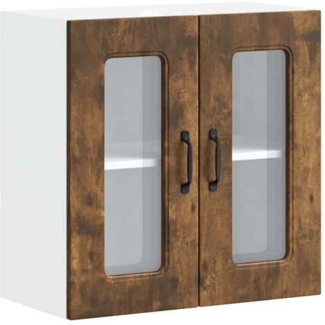 Armoire murale de cuisine Meuble de cuisine avec porte vitrée "Kalmar" Chêne fumé Bois d'ingénierie (1/5)