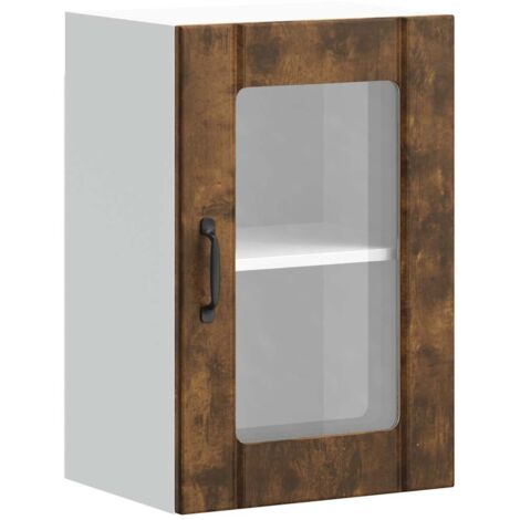 Armoire murale de cuisine Meuble de cuisine avec porte en verre Lucca chêne fumé (1/5)