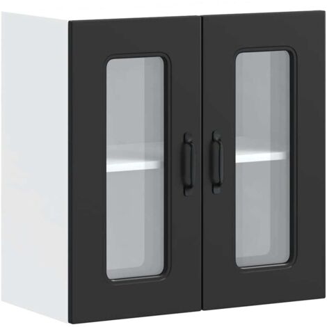 Armoire murale de cuisine Meuble de cuisine avec porte en verre Kalmar noir (1/5)