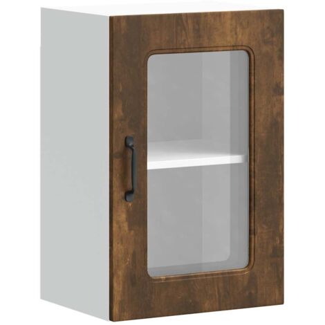 Armoire murale de cuisine Meuble de cuisine avec porte vitrée "Kalmar" Chêne fumé Bois d'ingénierie (1/5)