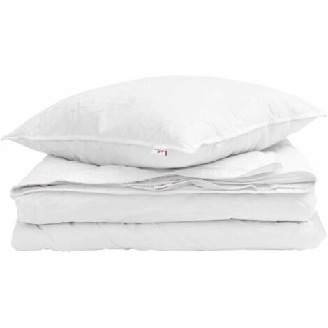 Duvet 2-en-1 avec oreiller 2 pcs Blanc Plume de canard (1/5)