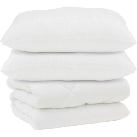 Couette avec Oreillers 3 pcs Blanc Microfibre et Plumes D'oie (1/5)