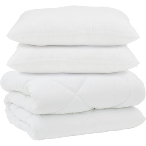 Couette avec Oreillers 3 pcs Blanc Microfibre et Plumes D'oie (1/5)