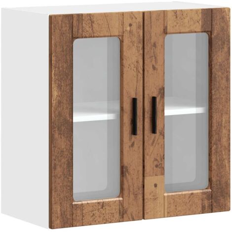 Armoire murale de cuisine Meuble de cuisine avec porte en verre Porto vieux bois (1/5)