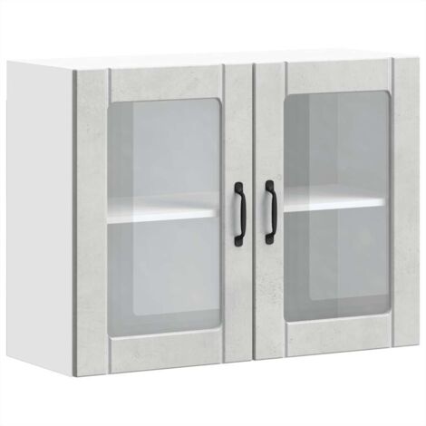 Armoire murale de cuisine Meuble de cuisine avec porte en verre Lucca gris béton (1/5)