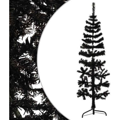 Demi Sapin de Noël Arbre de Noël artificiel mince avec support Noir 120 cm (1/5)