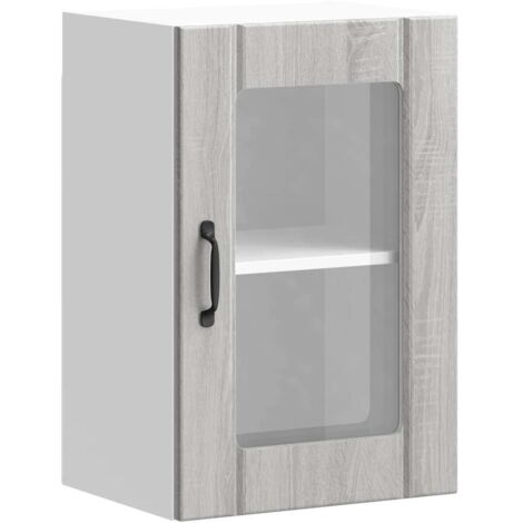 Armoire murale de cuisine Meuble de cuisine avec porte en verre Lucca sonoma gris (1/5)