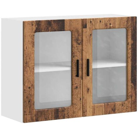Armoire murale de cuisine Meuble de cuisine avec porte en verre Porto vieux bois (1/5)