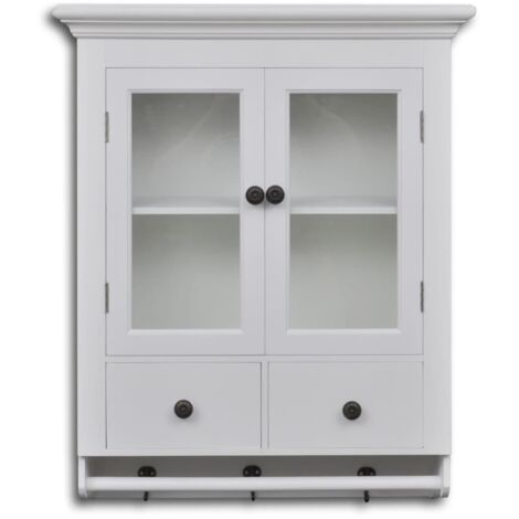 Placard mural de cuisine Meuble de cuisine avec porte en verre Bois blanc (1/5)